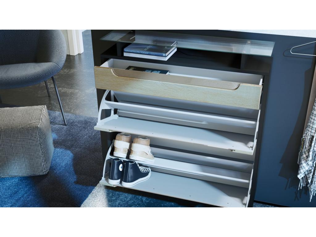 Shoe Cabinet, Matte Black/High Gloss Black/High Gloss Cream, 89x104x23 cm