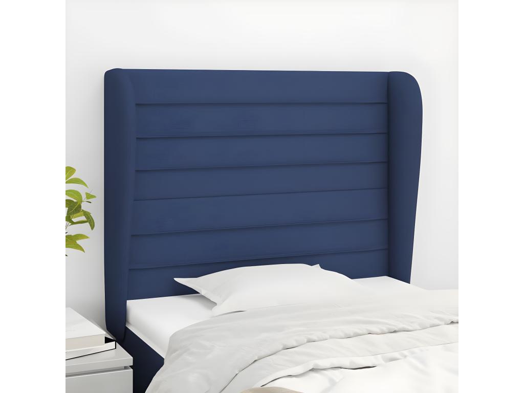 Headboard with wings, Blue, 83x23x118/128 cm, Fabric