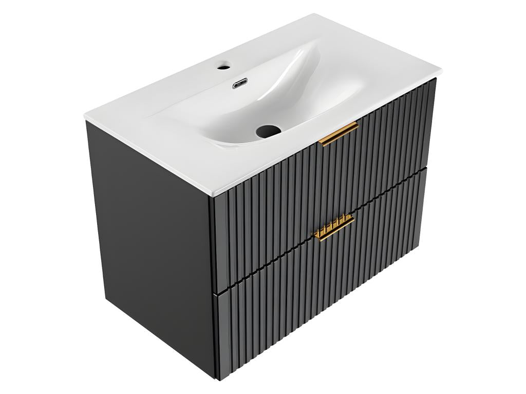 80cm Vertchez Black Single Inset Basin Vanity Unit