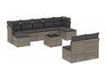 Garden furniture set with 10 cushions, grey woven resin