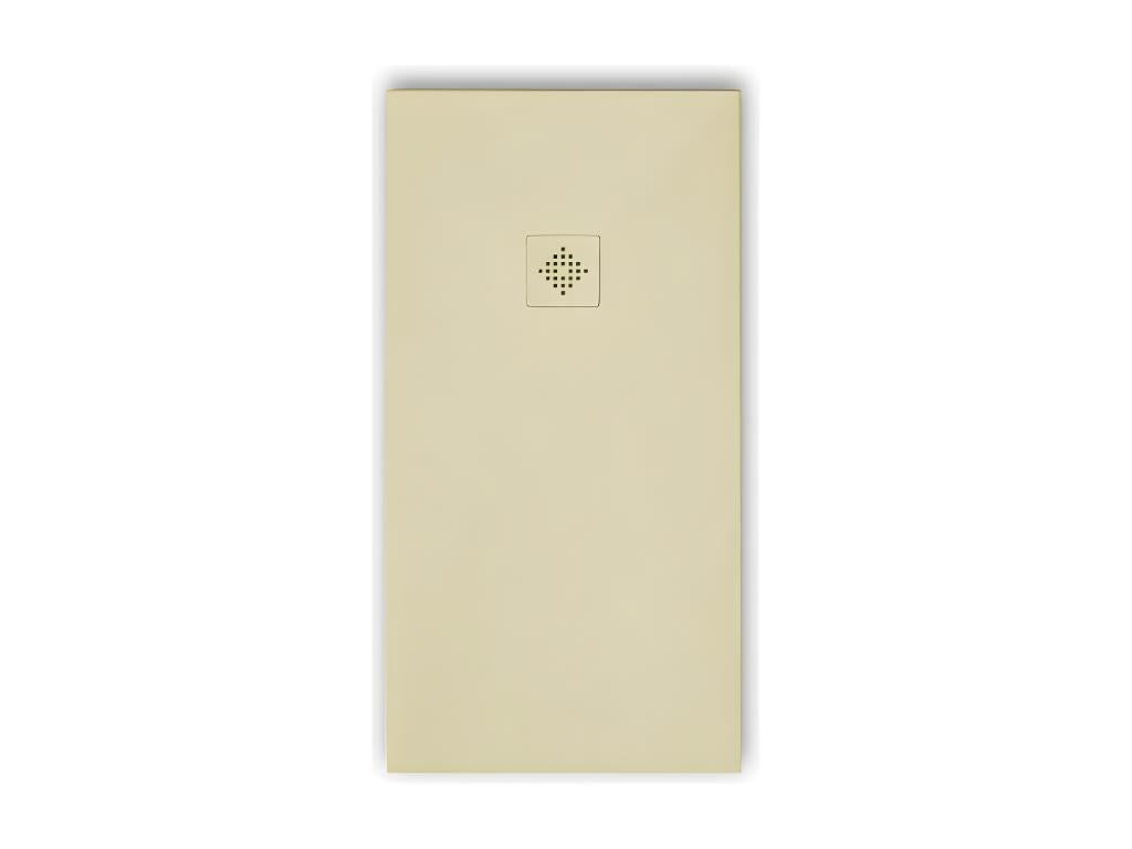 Extra-flat 70x140 cm PURE shower tray in beige slate-effect resin with beige drain cover