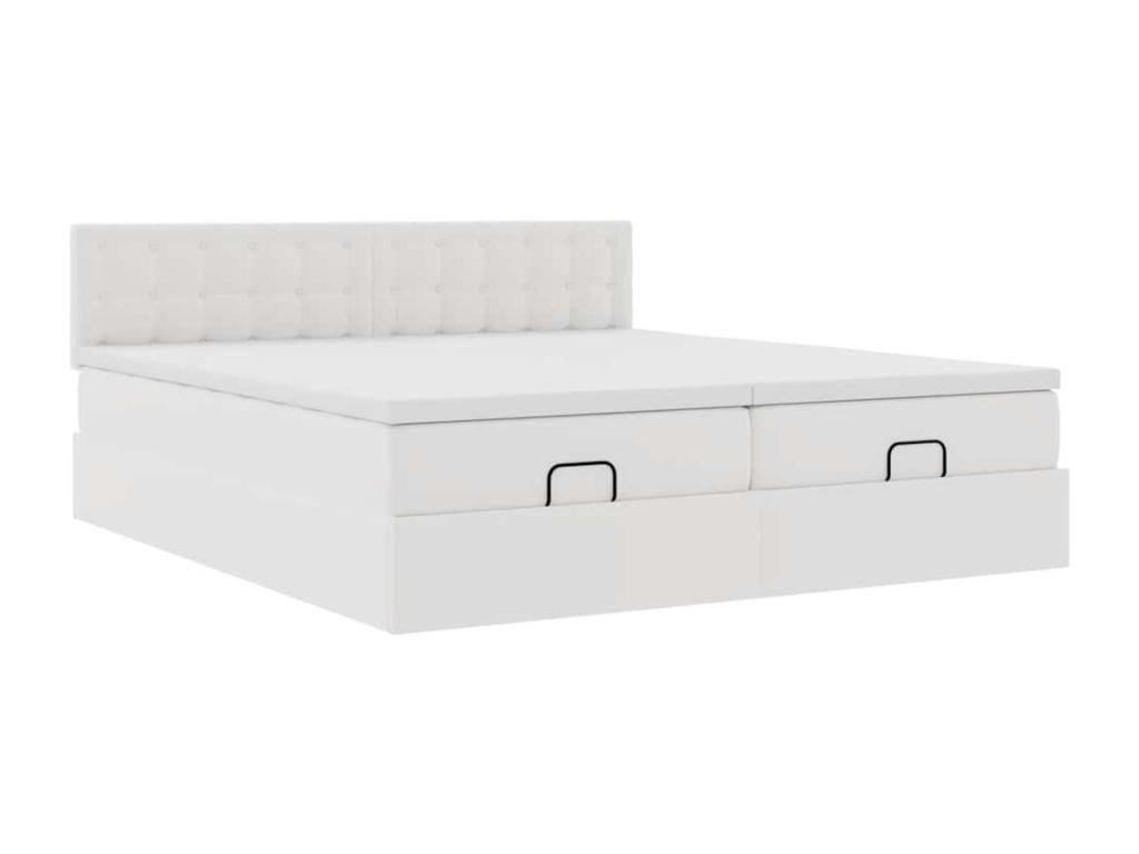 Ottoman bed frame with white 180x200 cm faux leather mattress