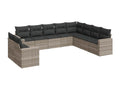10-piece garden furniture set with cushions, light grey woven resin