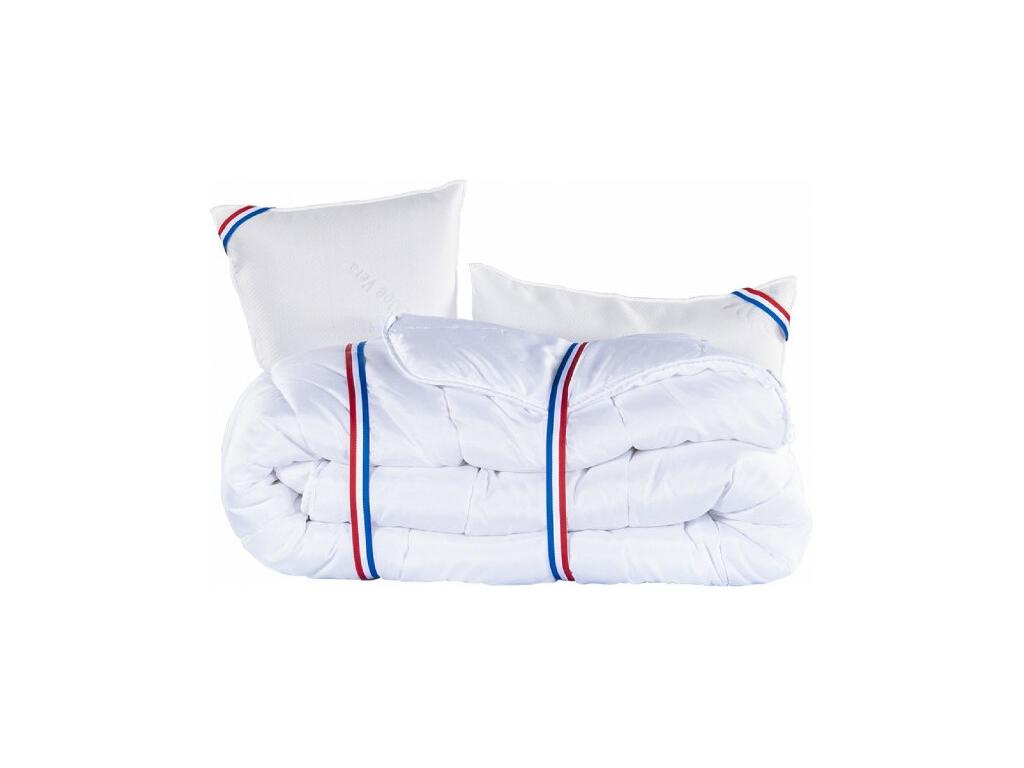 Patriote 27cm Firm Foam Mattress Set (Summer/Winter Sides), Beige Slatted Base (20cm Thick), Pillow, Duvet, Headboard (140x190cm)