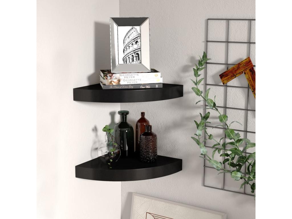 Floating Corner Shelves 2 pcs Black 25x25x3.8 MDF