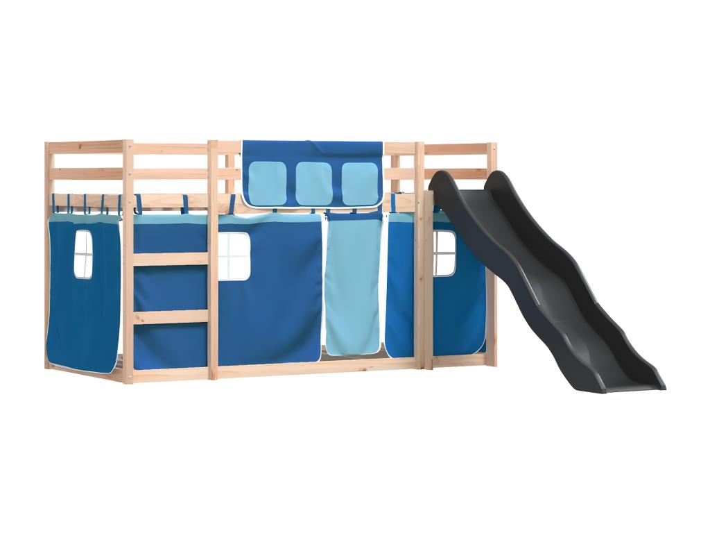 Bunk bed with slide and blue curtains 90x200 cm