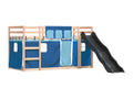 Bunk bed with slide and blue curtains 90x200 cm