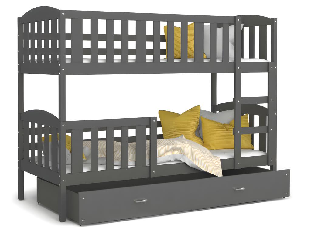 Meublita Bunk Bed 90x190 Grey - grey. Comes with slatted bed bases, drawers, and 7cm foam mattresses.
