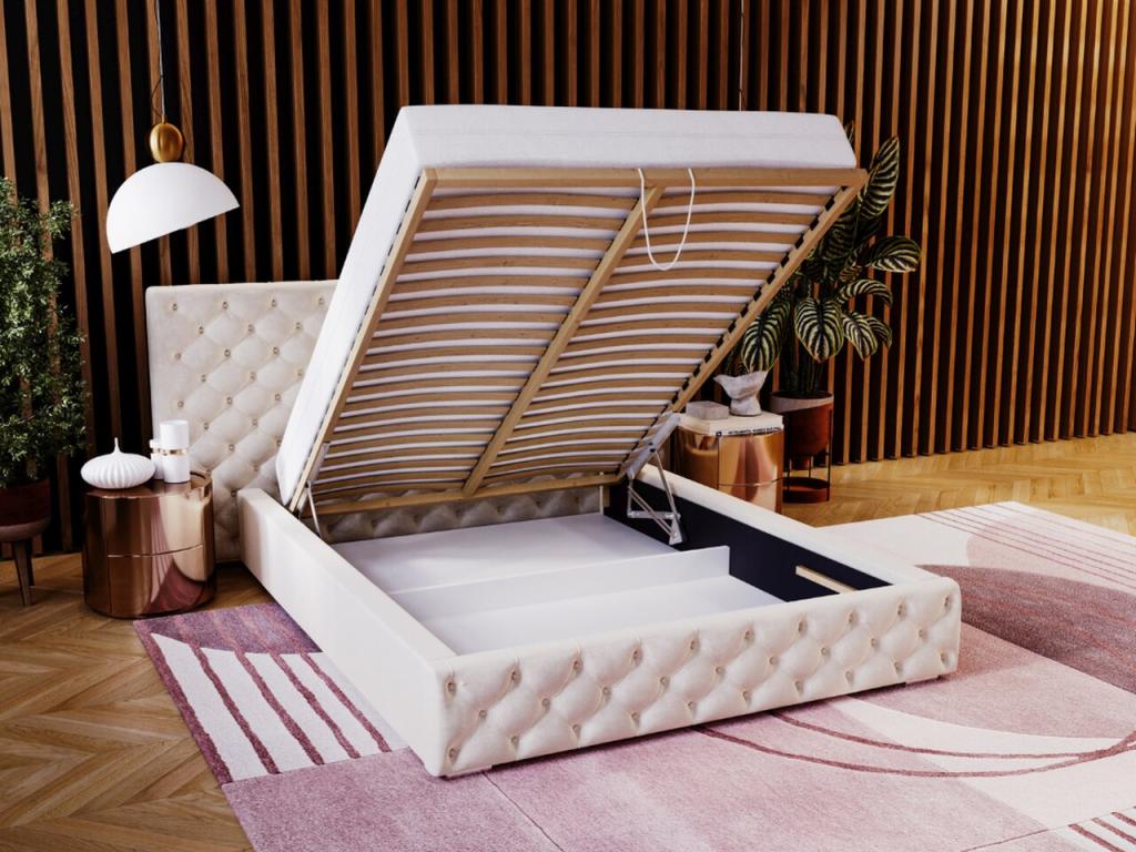 Upholstered bed with storage - 120x200 - double bed - velvet - black - Madera