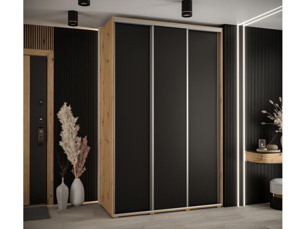 Vertchez 1 Sliding Door Wardrobe 235.2/150/45 3 Doors Vertchez/Black/Silver