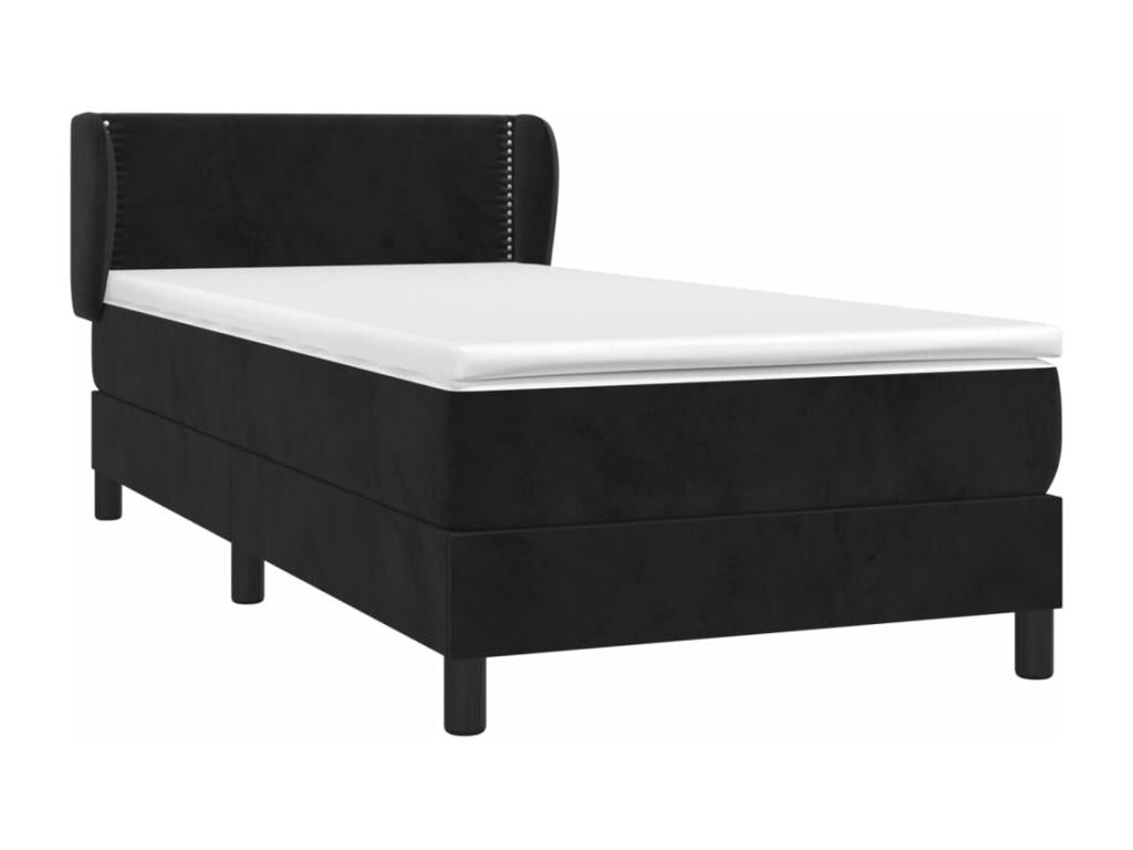 Upholstered bed base with mattress, black, 90x200 cm, velvet