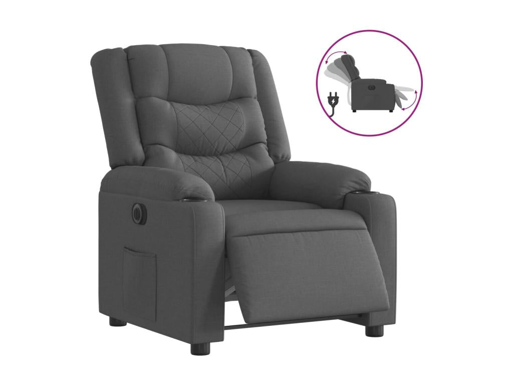Dark Grey Electric Recliner Chair in Fabric