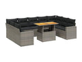 Garden furniture set with 10 cushions, grey woven resin