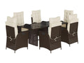 7-piece brown rattan garden dining set and cushions