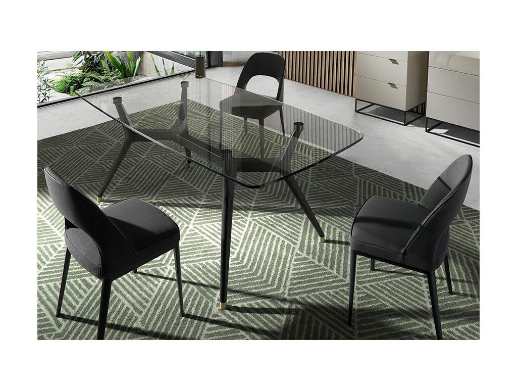 Vertchez tempered glass dining table with wenge wood legs