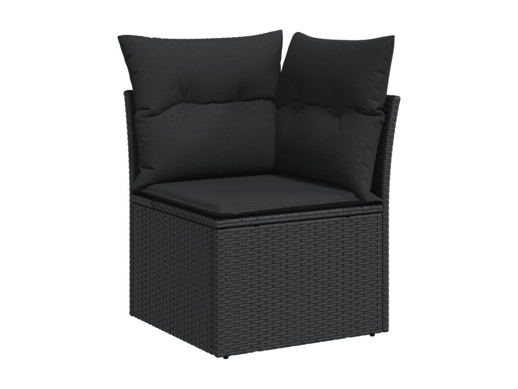 7-piece garden furniture set with cushions, black woven resin