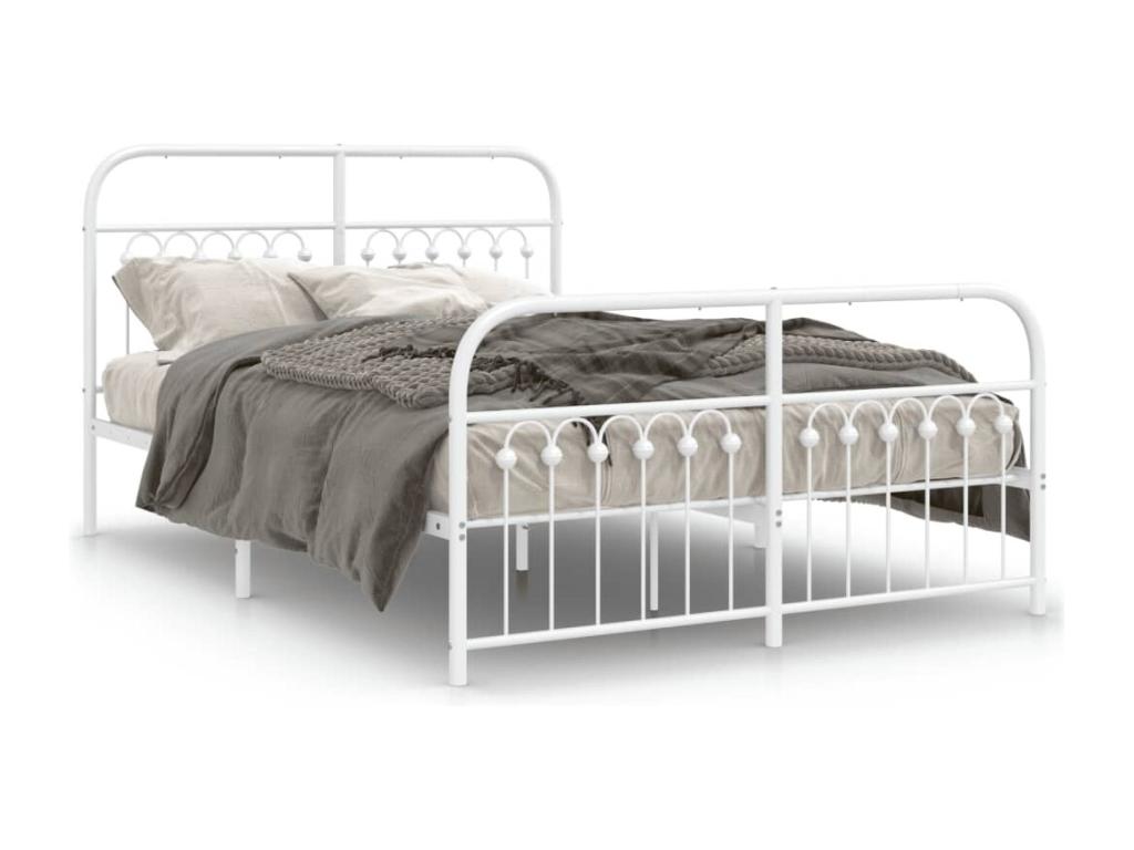 Metal bed frame without mattress and white bed legs, 137x190 cm