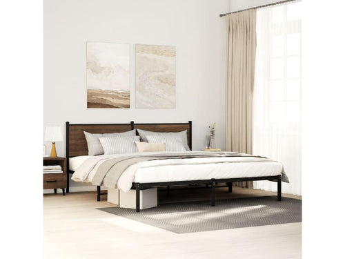 Metal bed frame without mattress, brown oak, 180x200 cm