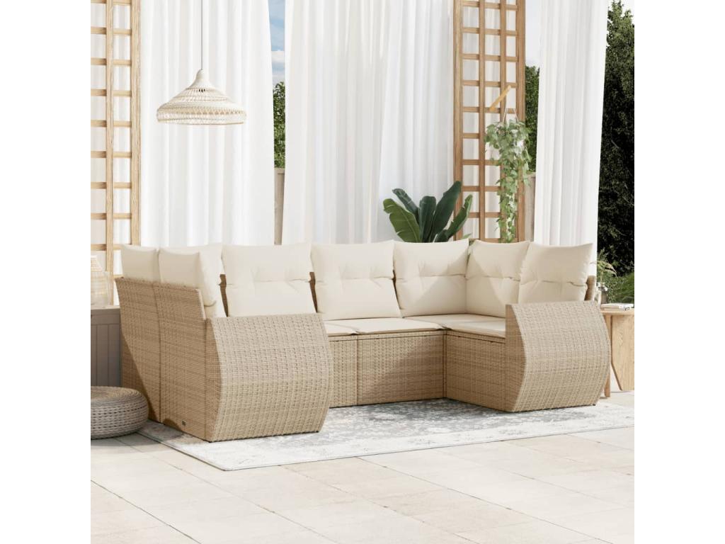 Garden furniture set with cushions, 6 pieces, beige woven resin