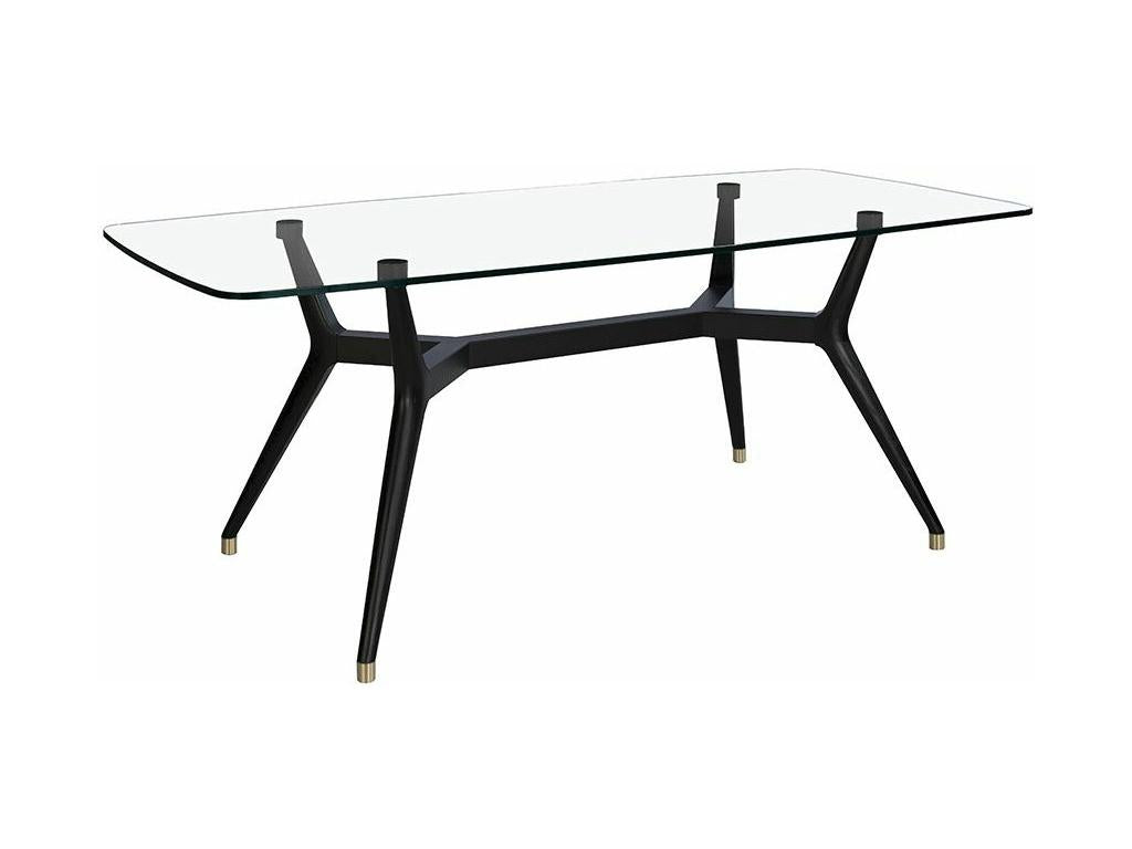 Vertchez tempered glass dining table with wenge wood legs