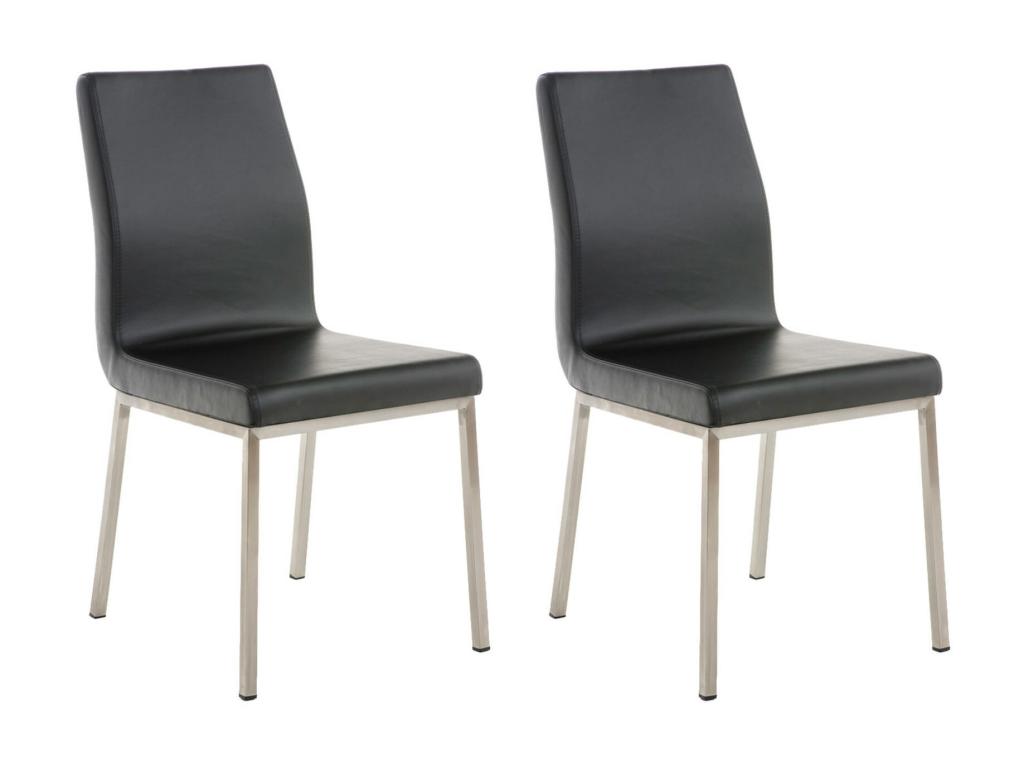 Set of 2 dining chairs - Faux leather / Stainless steel - Black - Meublita