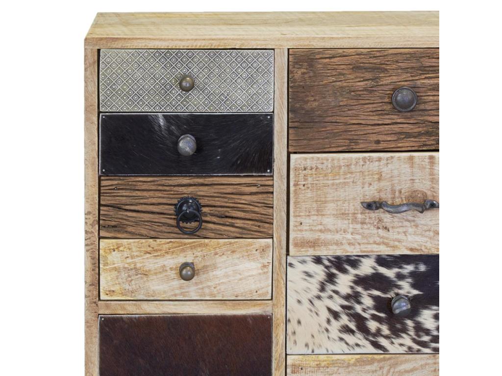 Chest of drawers made of mango wood and cowhide