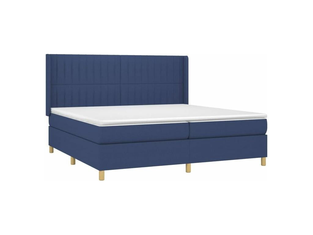 Meublita bed base with mattress, blue, 200x200 cm, fabric