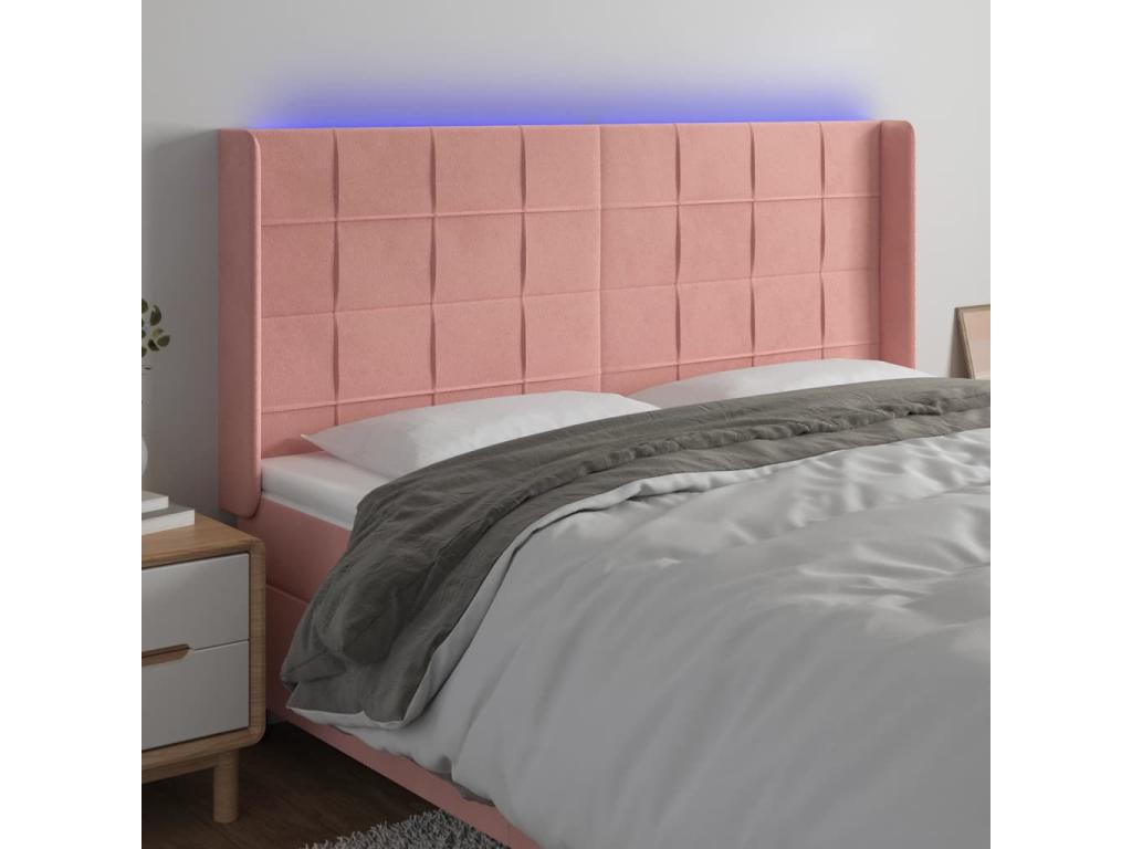 Pink LED Headboard 183x16x118/128 cm Velvet