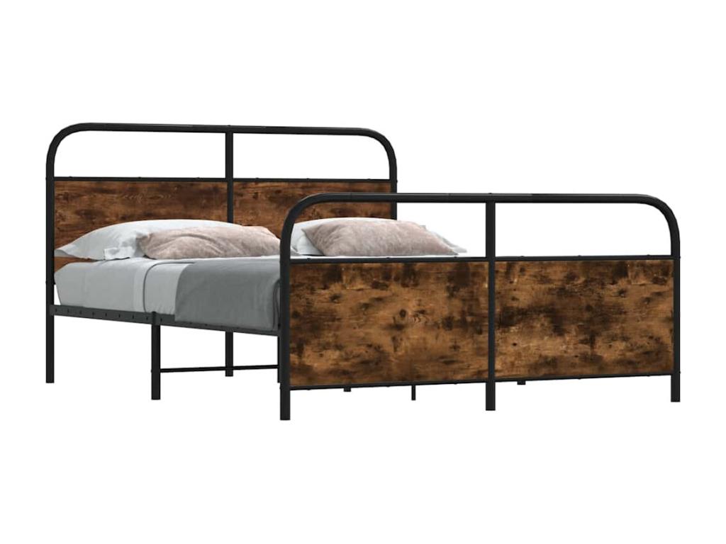 Metal bed frame without mattress, smoked oak, 180x200 cm