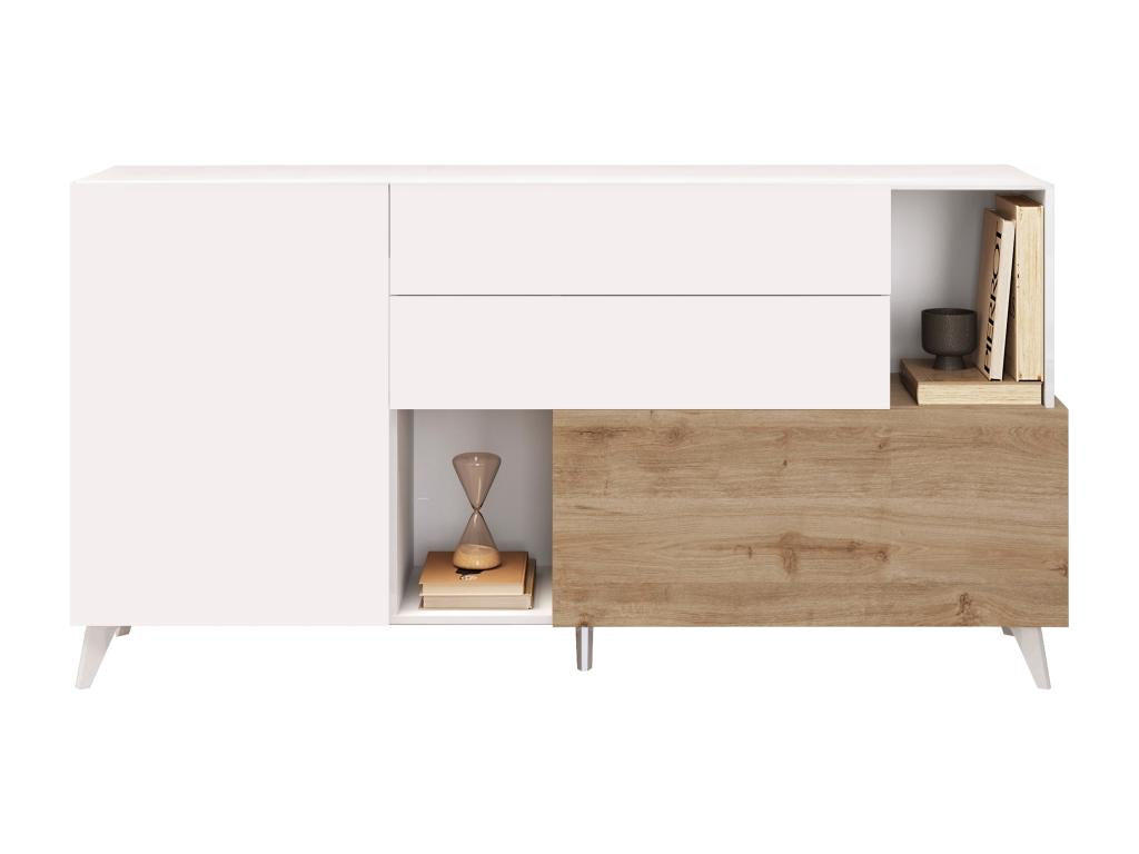Sideboard with 2 doors, 2 drawers and 2 shelves - Natural and white lacquered - Vertchez