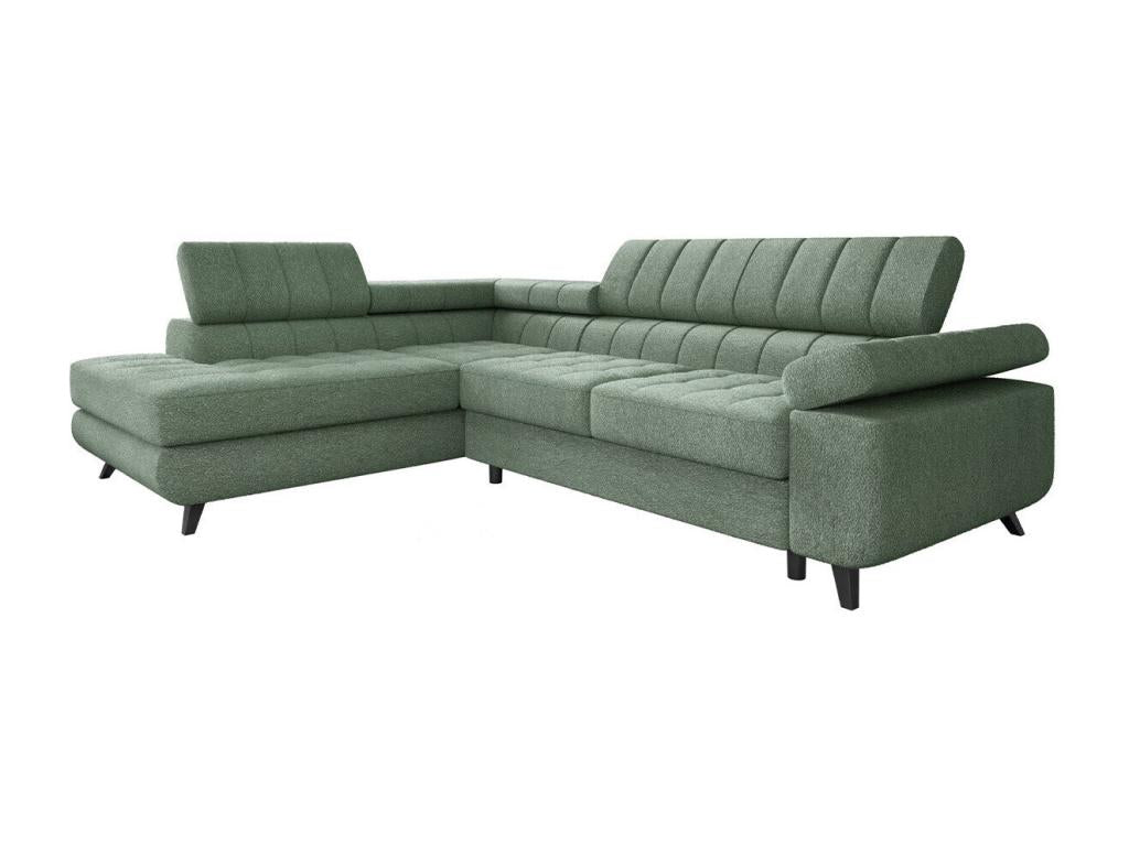 Vertchez 207 Green Corner Sofa with Sleeping Function and Bedding Box, 264x203x73cm