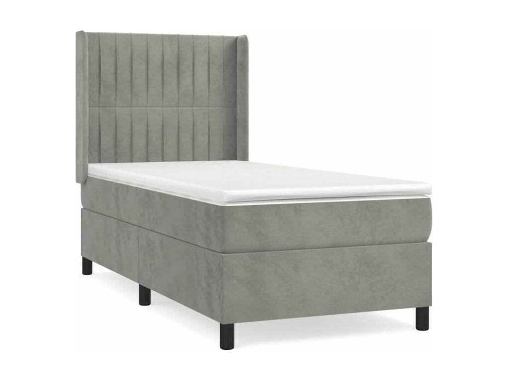 Bed base and mattress in Vertchez, light grey, 80x200 cm, velvet