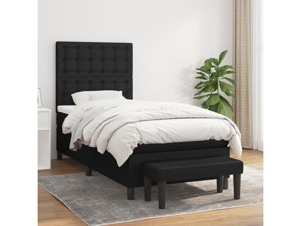Upholstered bed base with mattress, black, 90x190 cm, fabric