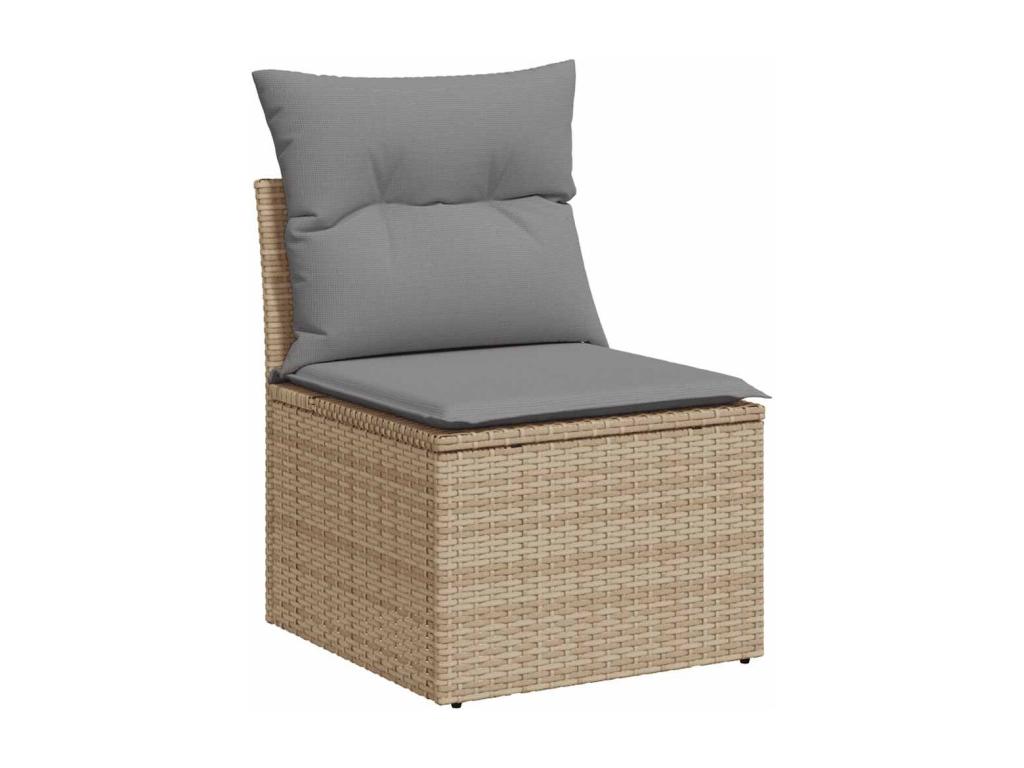 7-piece garden furniture set with cushions, beige woven resin