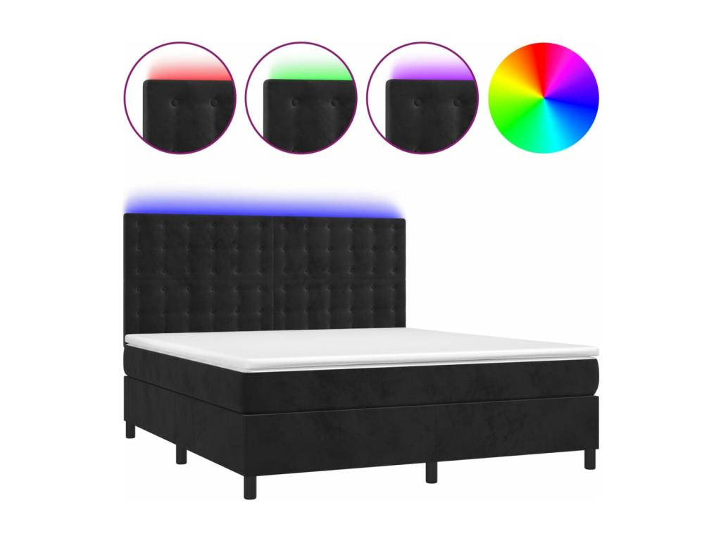 Upholstered bed base with mattress and LED lighting, black, 180x200 cm, velvet