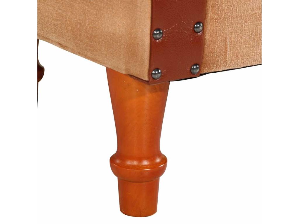 Brown armchair in genuine leather and solid mango wood