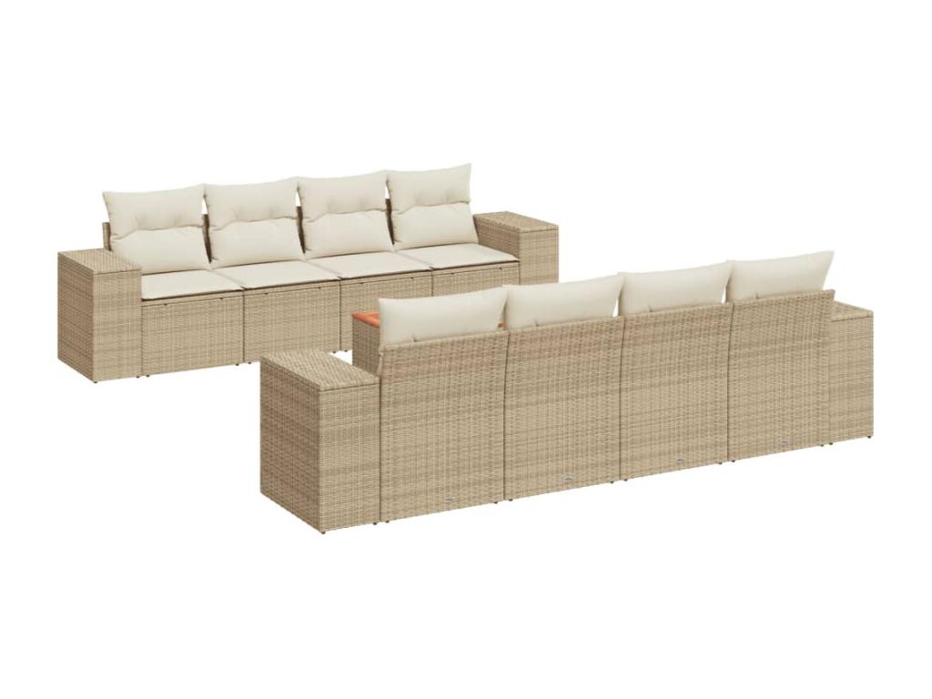 9-piece garden furniture set with cushions, beige woven resin