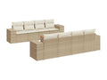 9-piece garden furniture set with cushions, beige woven resin