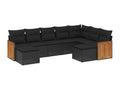 9-piece garden furniture set with cushions, black woven resin