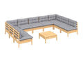 10-piece garden furniture set with grey cushions, solid pine wood