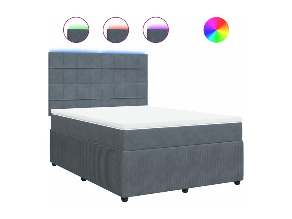 Bed base and mattress in Vertchez, Dark Grey 140x200cm Velvet