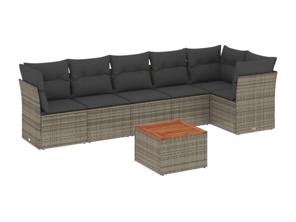 7-piece garden furniture set with cushions, grey woven resin