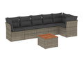 7-piece garden furniture set with cushions, grey woven resin
