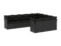 10-piece garden furniture set with cushions, black woven resin