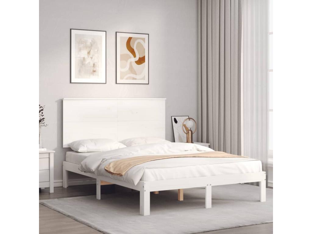 Bed frame with white headboard, 140x190 cm, solid wood