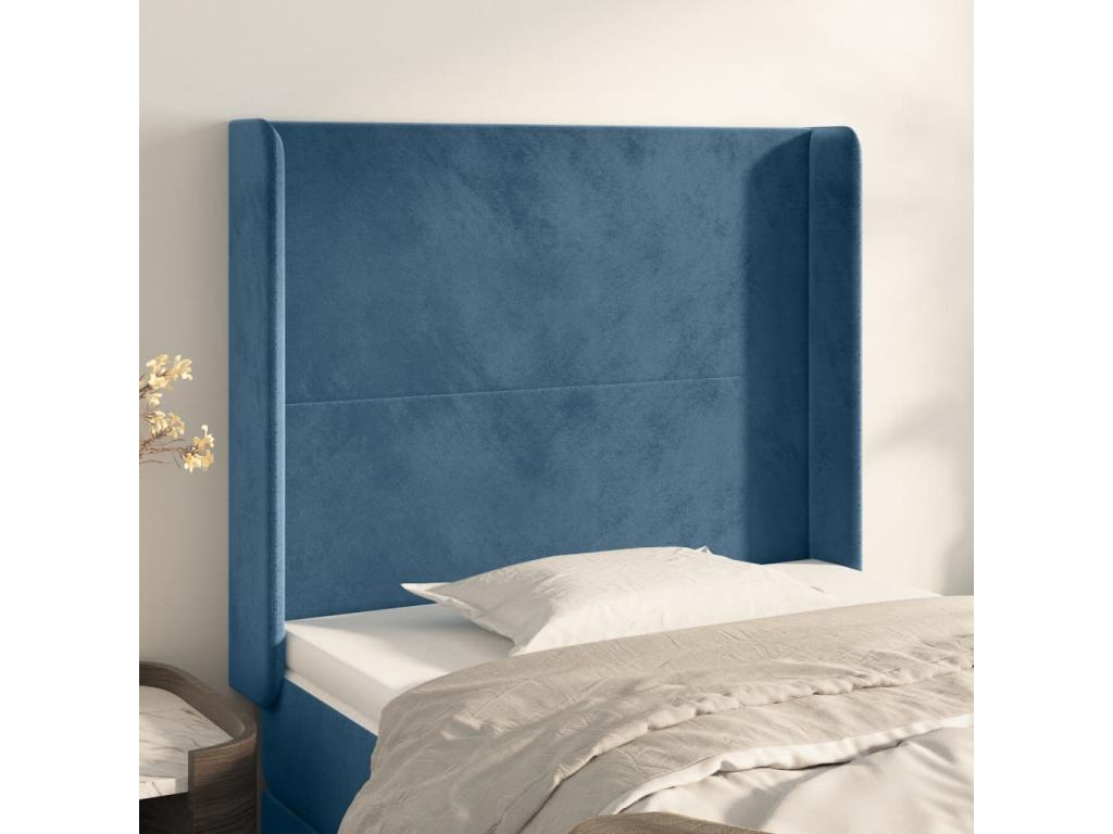 Headboard with wings, Dark blue, 83x16x118/128 cm, Velvet