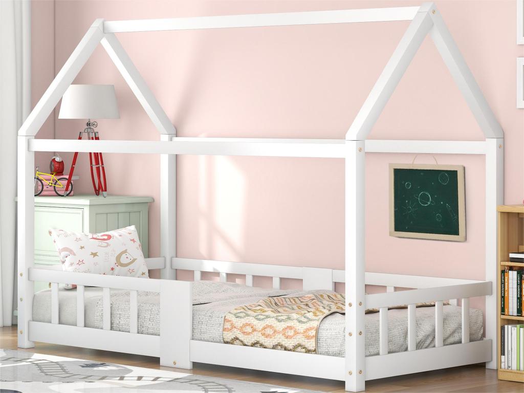 90x200cm solid wood cabin bed - with a chalkboard - White