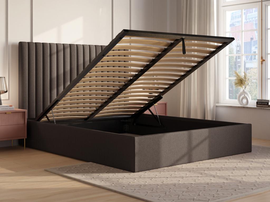 160x200 cm storage bed with vertically stitched headboard - Corduroy - Meublita