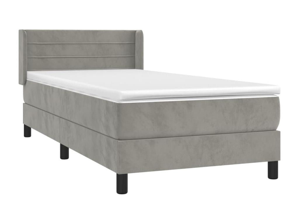 Upholstered bed base and mattress, light grey, 90x190 cm, velvet