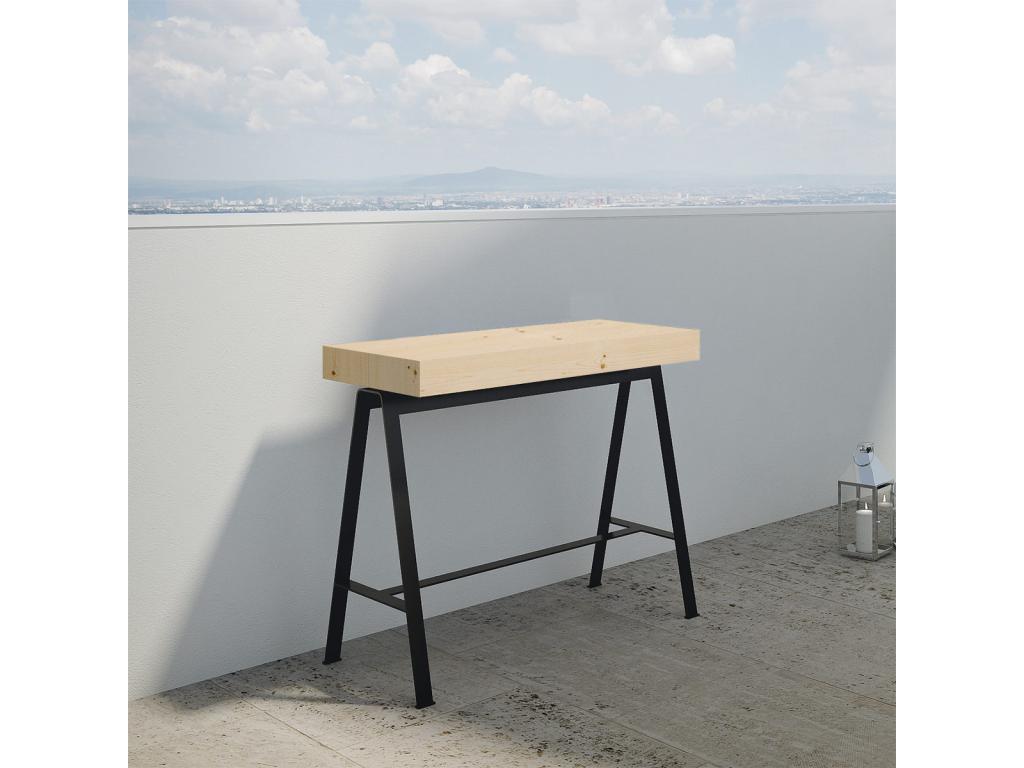 Meublita Small Premium Console Table, Natural Fir Wood, Anthracite Frame